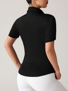 Easithlete Casual Sports Solid Color Short Sleeve Polo Shirt - Black - View 2