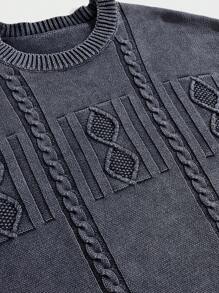 Manfinity Denimwave Maglione a girocollo in maglia a maniche lunghe con stampa geometrica, vestibilità comoda, adatto per autunno/inverno, da uomo