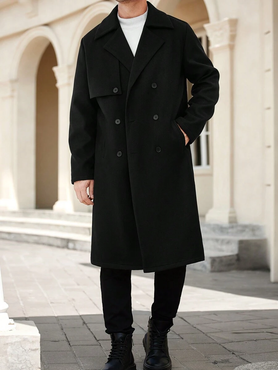Manfinity Homme Men's Mature Style Casual Long Overcoat - Black - View 1