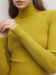 BizChic Yellow Crew Neck Long Sleeve Sweater Tee, Fashionable Women Knitwear Top, Office Wear, Thanksgiving Apparel