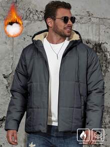 Manfinity Homme Abrigo acolchado con capucha informal para hombre talla grande, de invierno