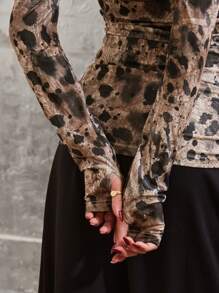 COSMINA 1pc Women Autumn Stylish Leopard Print Slim Fit Top - Multicolor - View 7