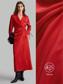 Ontre Damen langes Wickelkleid mit roter Einfarbigkeit, Langarm und Schleife, für den täglichen Lässig Tragekomfort, Herbst/Winter - Rot - Übersicht 6