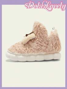 Dola Lovely 可爱仙人掌保暖拖鞋，女士封闭式蓬松厚底保暖家居拖鞋，秋冬新年假期 - 卡其色 - 查看 8