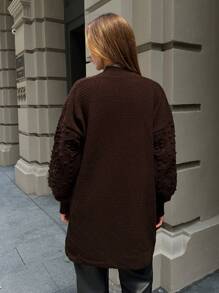 EURMUSE Women's Solid Color Long Sleeve Cardigan With Pockets, Casual Daily Wear - Brown - View 5