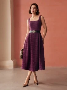 MOTF PREMIUM WOOL TWEED FITTED WAIST DRESS - Hot Pink - View 5
