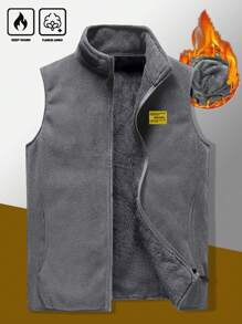 Manfinity Homme Loose Fit Men's Letter Patched Teddy Vest Jacket - Grey - View 1