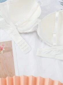 Lace Patchwork Solid Seamless Bra With Underwire Thin Cup, Comfortable Cleavage Lift - White - View 6