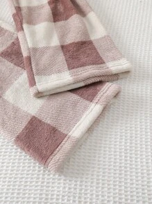 2pcs Tween Girls Flannel Plaid Pants And Solid Beige Long Sleeve Top Casual Pajama Set, Sibling/Matching Outfits (Sold Separately)