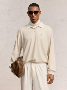 AKNOTIC Party Camisa polo casual de manga larga con cuello polo, de color contrastante y parches