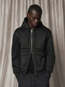 SUMWON 设计师运动全拉链连帽衫优质运动服厚重实用风格健身运动衫秋冬外套带侧袋 - 黑色 - 查看 1