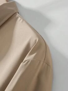 Manfinity Homme 大码拼色前扣简约休闲长袖衬衫 - 卡其色 - 查看 7