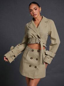 Hauture 系带原始下摆斜纹短款风衣 - 卡其色 - 查看 6