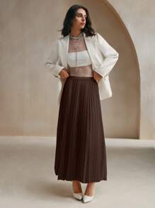 Anewsta Stedelijke stijl geplooide A-lijn rok, minimalistische mode casual alledaagse kleding maxi damesoutfit