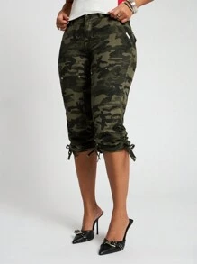 SUMWON WOMEN 工装七分裤 侧抽绳 中长款 下装 高腰 实用风格 户外探险 夏季 春季 休闲 可调节裤脚