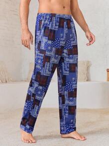 Manfinity ChillVibe Men's Casual Paisley Print Elastic Waist Straight Leg Lounge Pants - Purple - View 5