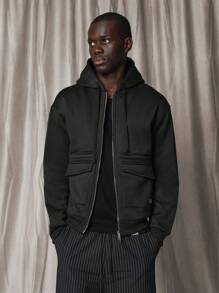 SUMWON 设计师运动全拉链连帽衫优质运动服厚重实用风格健身运动衫秋冬外套带侧袋 - 黑色 - 查看 2