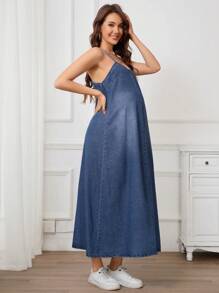 SHEIN Vestido vaquero informal largo con tirantes finos para embarazo