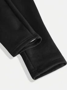 SHEIN Tween Girl Casual Minimalist Comfortable Rhinestone Decor Mid-Waist Versatile Leggings - Black - View 5