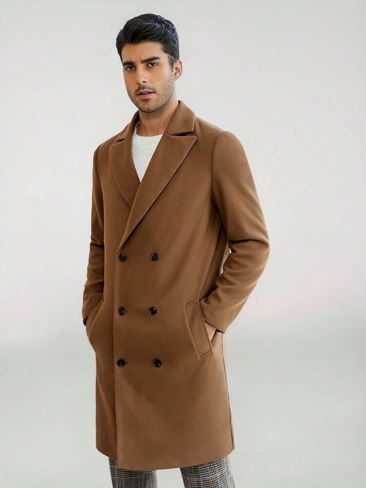 Men Lapel Neck Double Breasted Overcoat