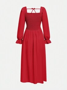 SHEIN Wildeya Donkere esthetische taille-cinch vierkante hals lange mouw jurk voor tienermeisjes