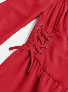 SHEIN Wildeya Donkere esthetische taille-cinch vierkante hals lange mouw jurk voor tienermeisjes