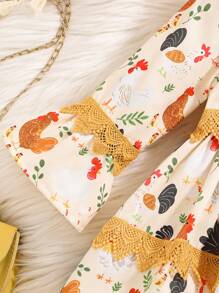 Vestido casual, elegante y vintage de uso diario para niñas bebé con estampado rústico de granja y aves de corral para otoño - Multicolor - Ver 6