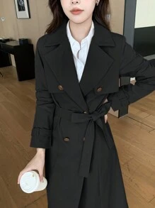 Chiquease Women's Casual Long Double-Breasted Design Trench Coat Fall Winter Cloth For Women - Black - View 5