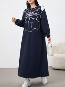 Mulvari 女式花卉印花圆领长袖休闲卫衣裙秋冬