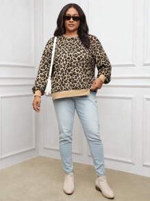 SHEIN LUNE Plus Size Women Leopard Print Round Neck Long Sleeve Casual Loose Sweatshirt, Autumn/Winter Thanksgiving Outfit Women New Years Women Outfit Winter Dresses Winter Clothes Women Rave Outfits Winter Clothes For Women Tops Hoodies Hoodie Hoodies Women New Years Women Outfit Winter Sweatshirt Tops Women Winter Coat Women Sweatshirts Top De Winter Outfits For Women Crop Top