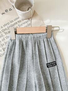 SHEIN Babygirl Casual Grey Woordprint Elastische Taille Broek, Herfst/Winter