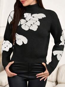Mulvari Women's Turtleneck Long Sleeve Patterned Detail Casual Sweater