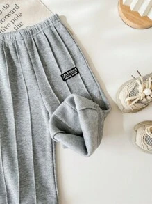 SHEIN Babygirl Casual Grey Woordprint Elastische Taille Broek, Herfst/Winter