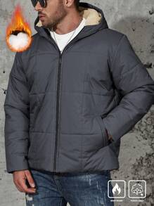 Manfinity Homme Abrigo acolchado con capucha informal para hombre talla grande, de invierno