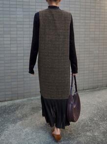 FRIFUL Vestido de suéter largo y grueso a cuadros para mujer, forrado térmicamente para otoño e invierno