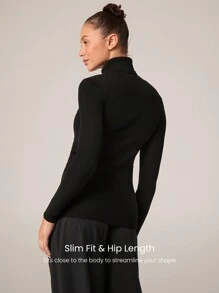 GLOWMODE Merino Wool Slim Fit High Neck Long-Sleeve Turtleneck Sweater Daily Casual Machine Washable - Black - View 3