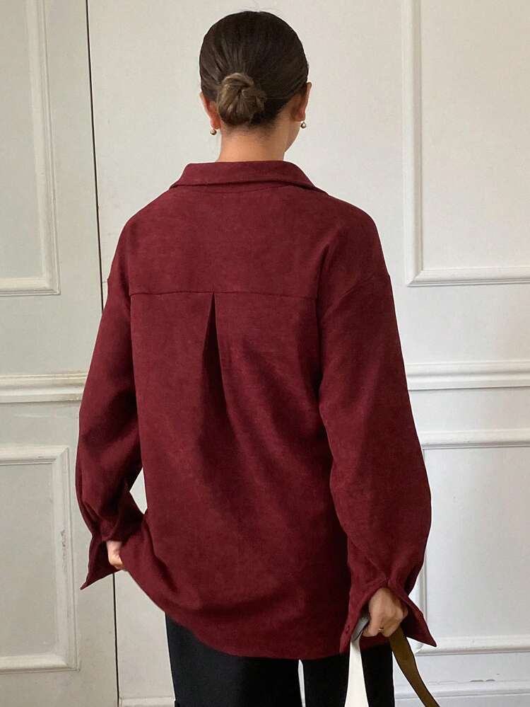 Loose Fit Long Sleeve Women's Solid Color Tie-Front Blouse,Fall Women Clothes