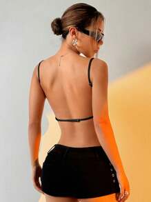 SHEIN EZwear 女士细肩带条纹休闲衬衫，日常 - 黑色 - 查看 2