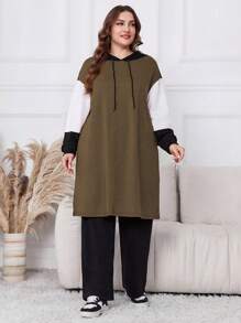 Mulvari Plus Size 2szt. Zestaw Bluza z kapturem i Spodnie z długim rękawem Patchwork 2 sztuki