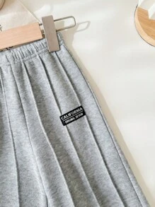 SHEIN Babygirl Casual Grey Woordprint Elastische Taille Broek, Herfst/Winter