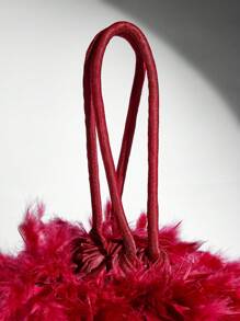 SHEIN BAE Women Luxury Feather Decorated Party Clutch, Black Handbag For Evening/Club Events Valentines