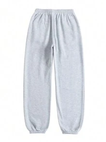 SHEIN BASICS Women's Casual Sports Loose Pockets Solid Color Knitted Pants