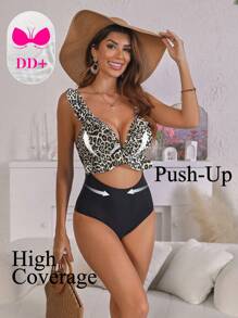 Swim DD+ 2025 Leopard Print Patchwork One-Piece Swimsuit Summer - Multicolor - View 3