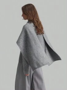 Ontre 女士灰色长袖针织毛衣配围巾领，温暖休闲，适合春季，2025 年新品系列