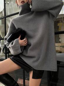 DAZY Women's Solid Color Turtleneck Long Sleeve Simple Sweater, Casual For Daily Wear,Fall Women Clothes