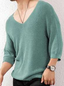 Manfinity Homme 男士休闲纯色针织毛衣浅色男士浅绿色上衣 - 綠色 - 查看 4