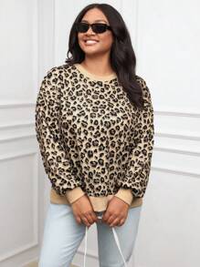 SHEIN LUNE Plus Size Women Leopard Print Round Neck Long Sleeve Casual Loose Sweatshirt, Autumn/Winter Thanksgiving Outfit Women New Years Women Outfit Winter Dresses Winter Clothes Women Rave Outfits Winter Clothes For Women Tops Hoodies Hoodie Hoodies Women New Years Women Outfit Winter Sweatshirt Tops Women Winter Coat Women Sweatshirts Top De Winter Outfits For Women Crop Top