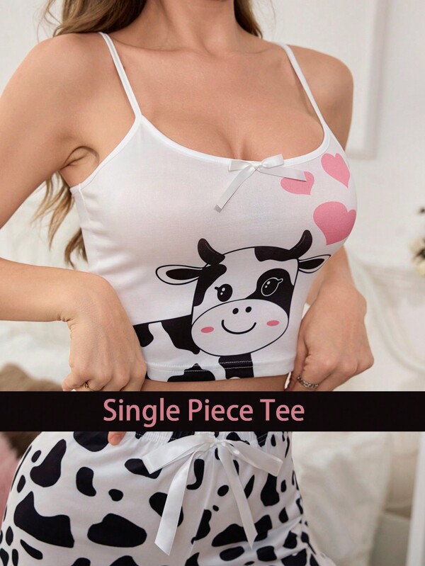 Blusa informal con estampado de corazón de vaca para mujer, pijama de verano