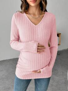 SHEIN 孕妇休闲纯色修身 T 恤，秋季