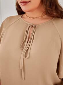 SHEIN Clasi 夏季大码女式系带短袖插肩袖衬衫 - 駝色 - 查看 6